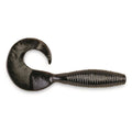 3-inch black soft plastic fishing grub bait with ribbed body and curled tail