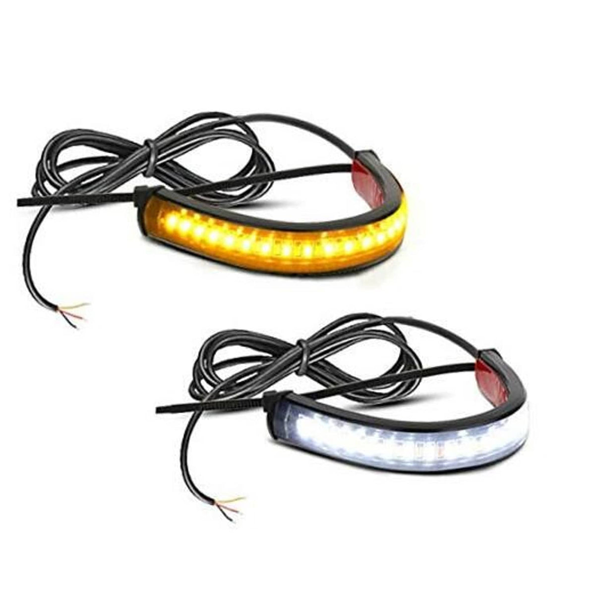 Pair of dual-color LED fork turn signal lights with amber and white light bars