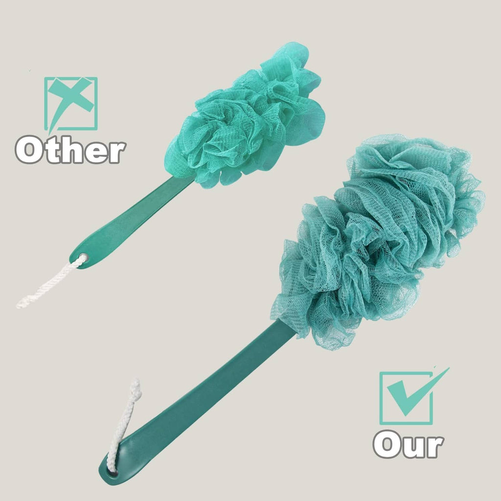 Teal mesh loofah back scrubbers with long handles, 2-piece set