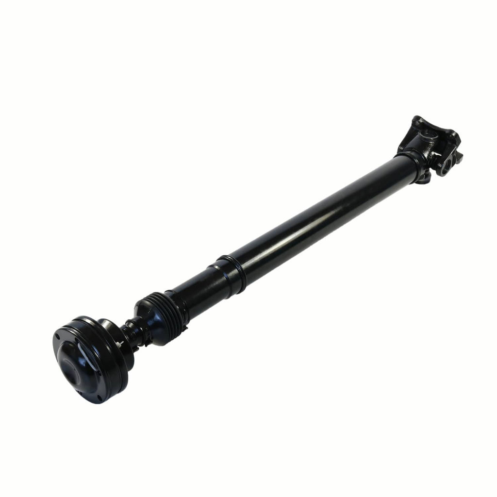 Front drive shaft with end cap and ribbed rubber boot, black tube