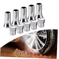 Silver chrome tire valve stem sleeve and cap set with hex caps, 10-pack