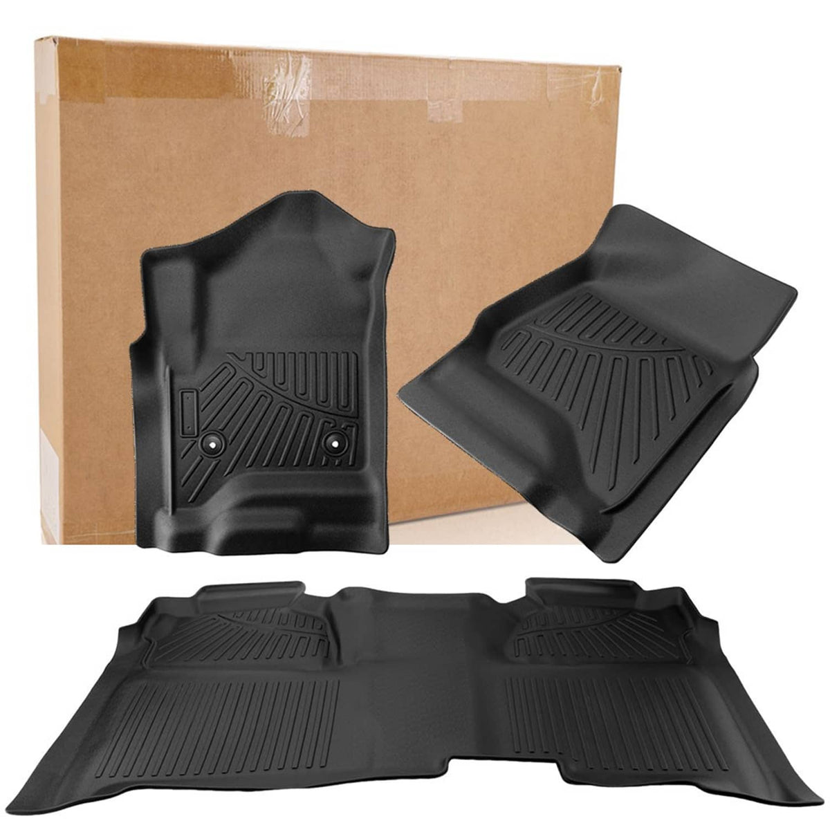 RivetOak Front & Rear Floor Mats Liner For Chevy Silverado Crew Cab 2014 2015 2016-2018