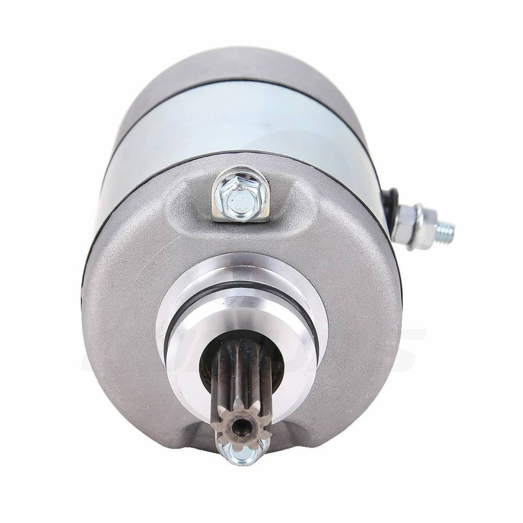 Starter motor front face with central drive opening and fastener, silver-gray finish