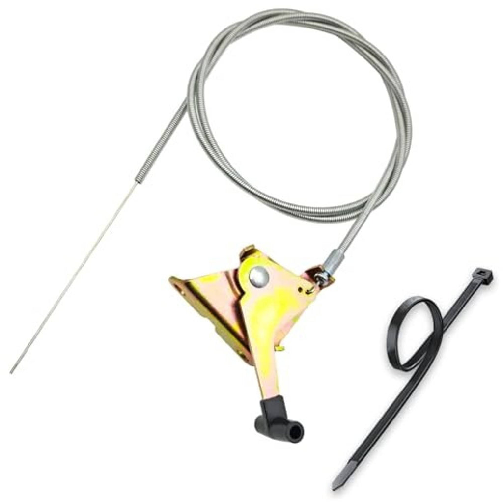 Throttle control cable replacement kit with yellow bracket, steel cable, and black clip