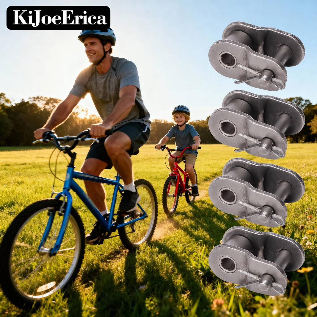 Steel chain master link half connectors on a bicycle chain, roller style