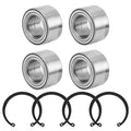 Wheel bearing set with four metal bearings and four black retaining clips