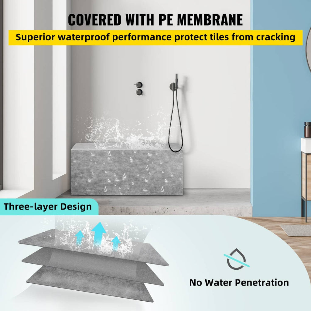 Tile-ready shower bench rectangle with gray waterproof membrane seat