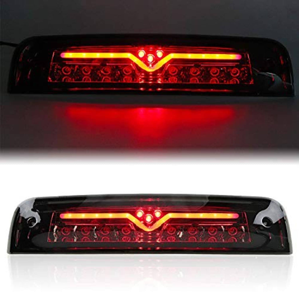 LED third brake light with smoked lens and chrome housing; red brake light illumination