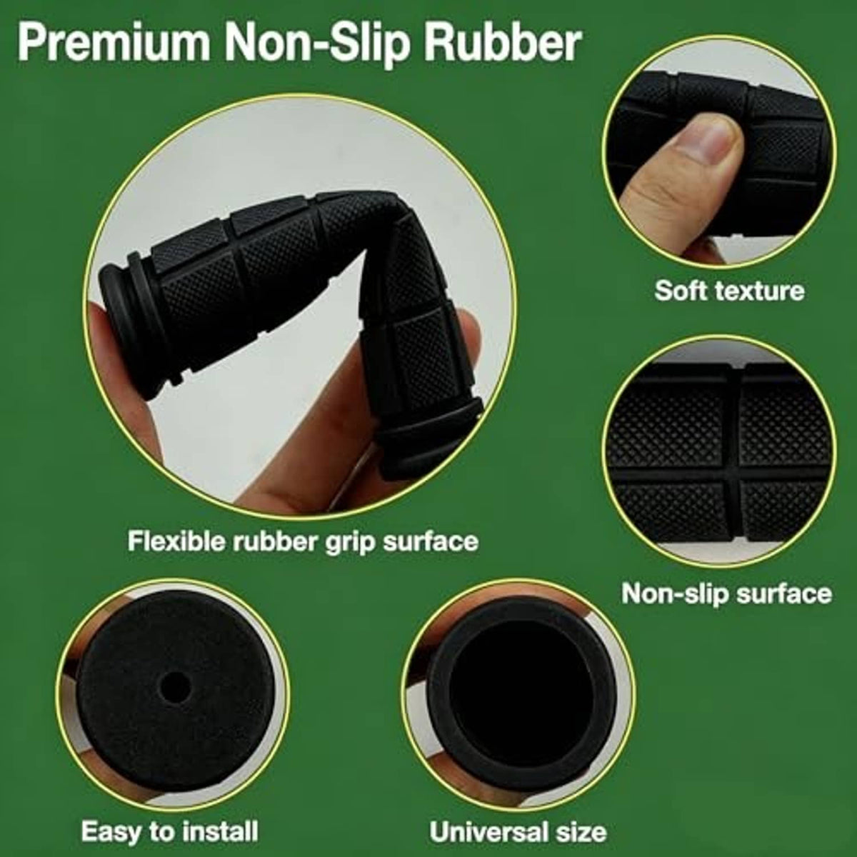 Black non-slip rubber bike handlebar grips with textured surface and soft touch detail