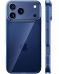 Blue clear iPhone 17 Pro Max case with raised camera protection and slim profile