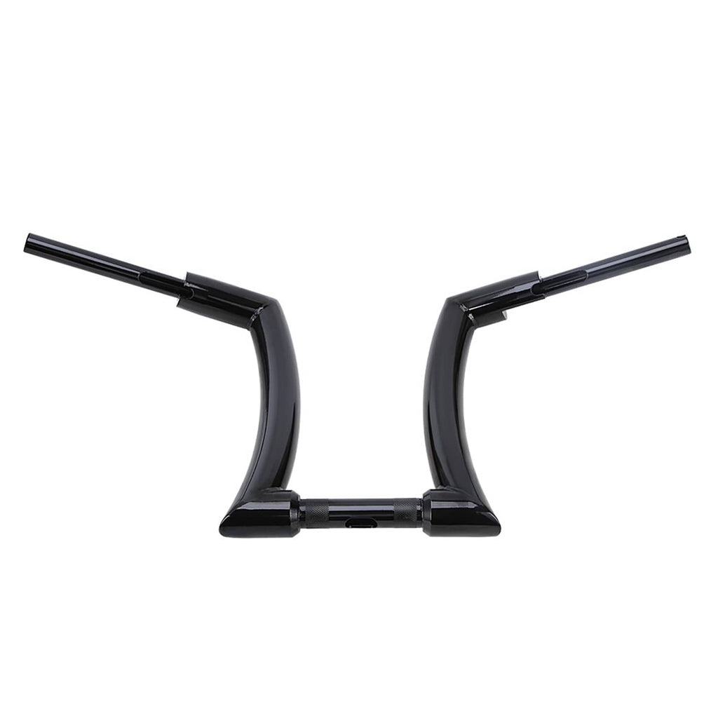 Black ape hanger handlebar set, straight-on view with center clamp