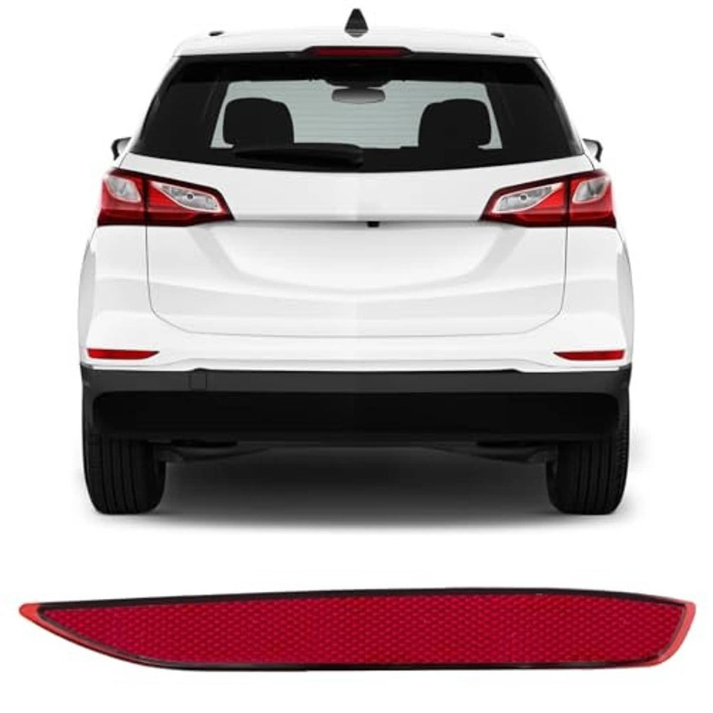 Red rear bumper reflector strip mounted on the back bumper, with black edge