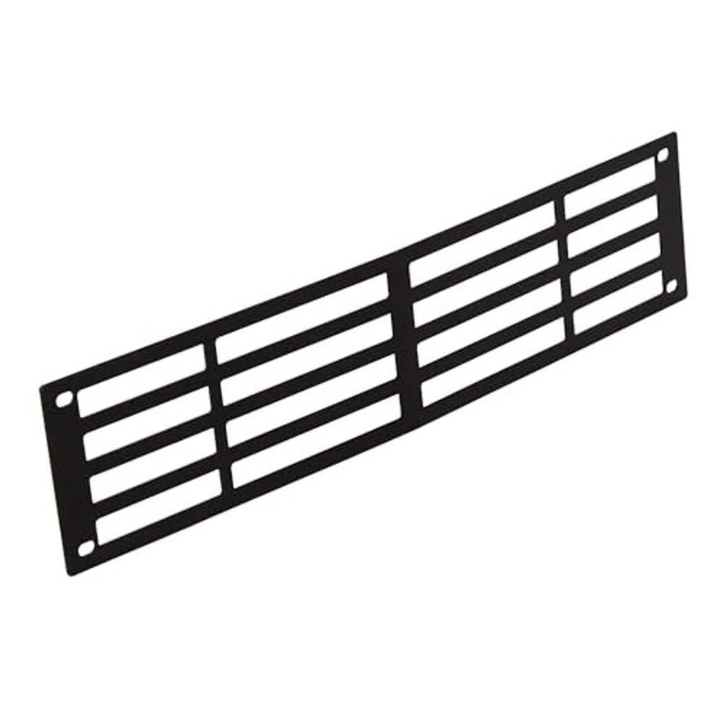 Black angled view of lower grille insert with rectangular openings and slatted bars
