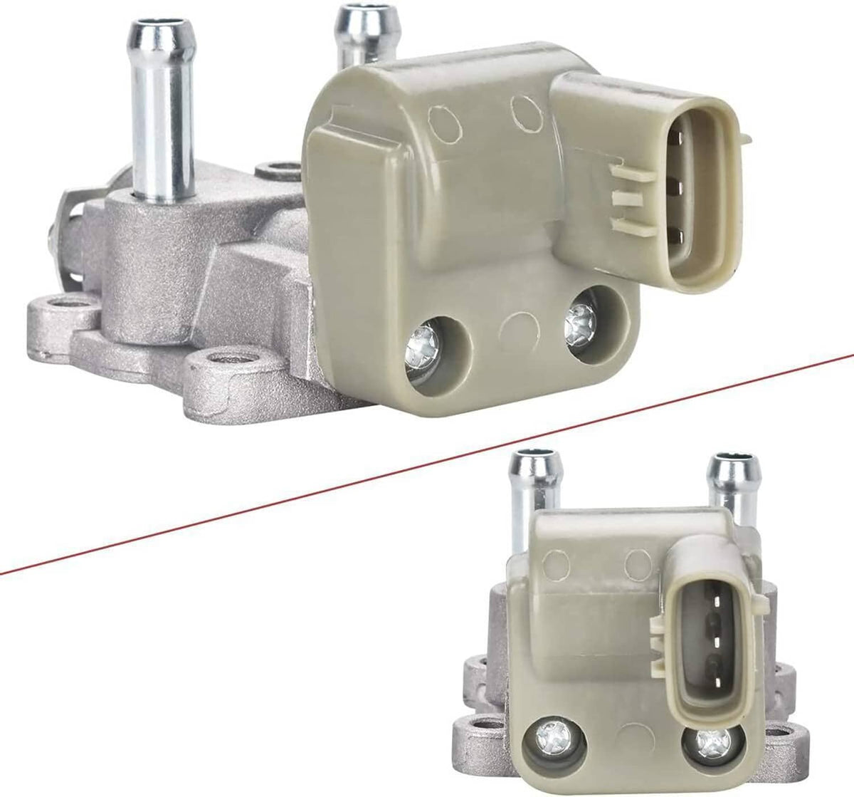 Idle air control valve with light gray housing and 4-pin electrical connector