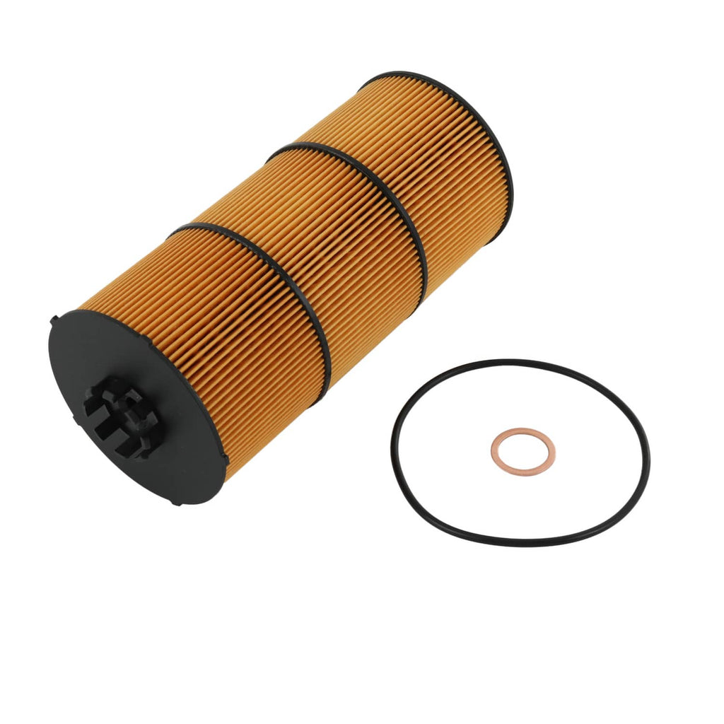 Oil filter cartridge with orange pleated media and rubber gasket ring