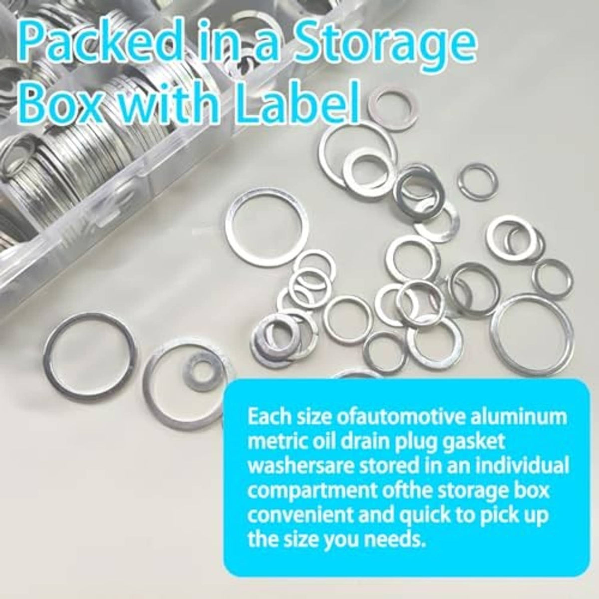 Aluminum oil drain plug crush washers loose in storage box