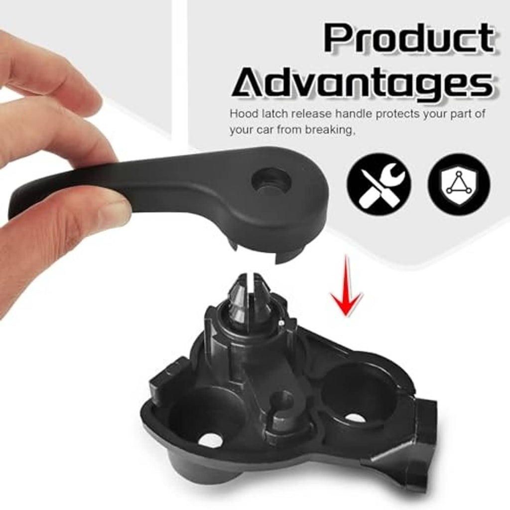 Hood latch release handle and base assembly with central release post, black plastic