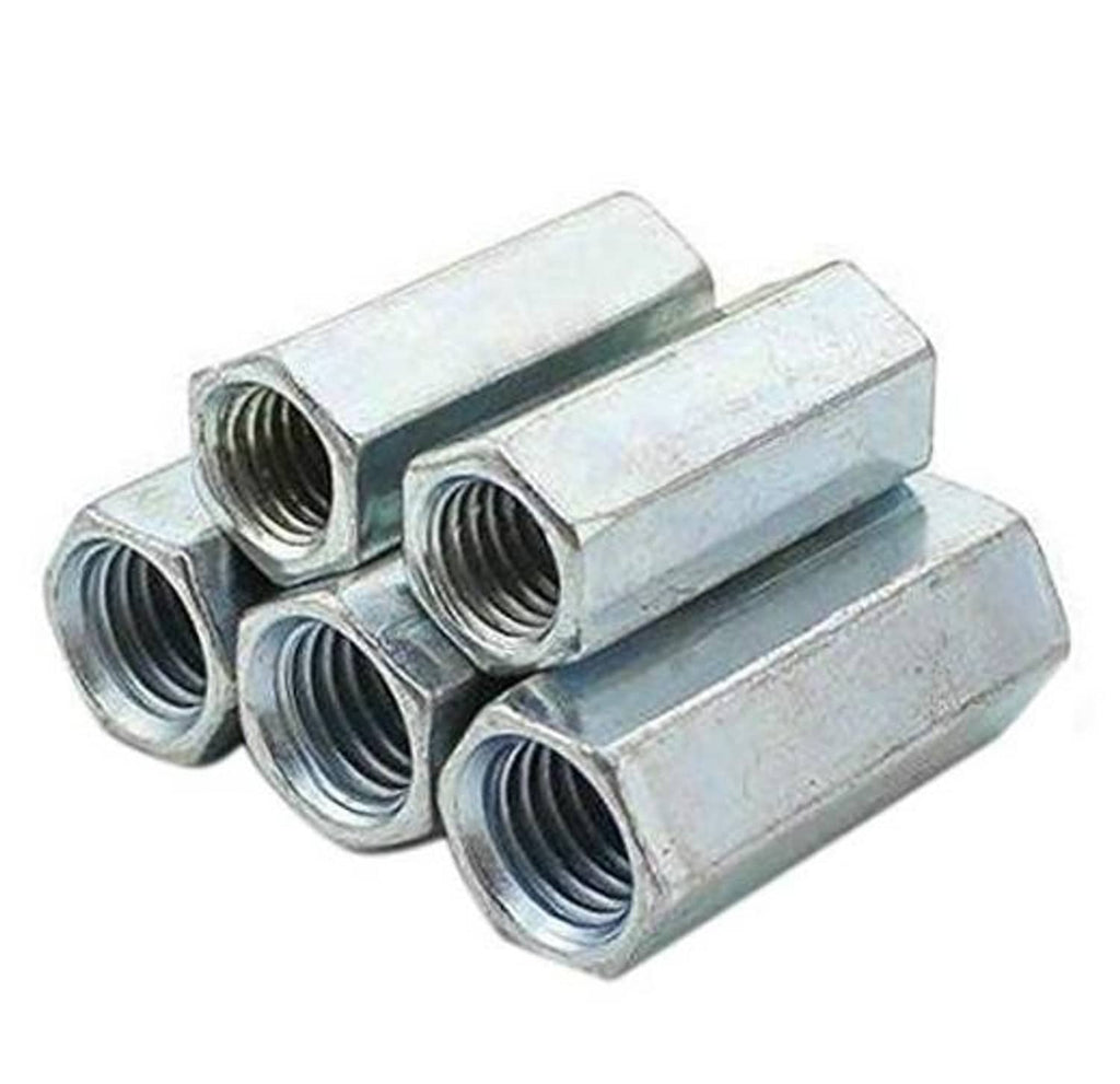Set of zinc-plated hex coupling rod connectors with internal threads, M12 x 1.75