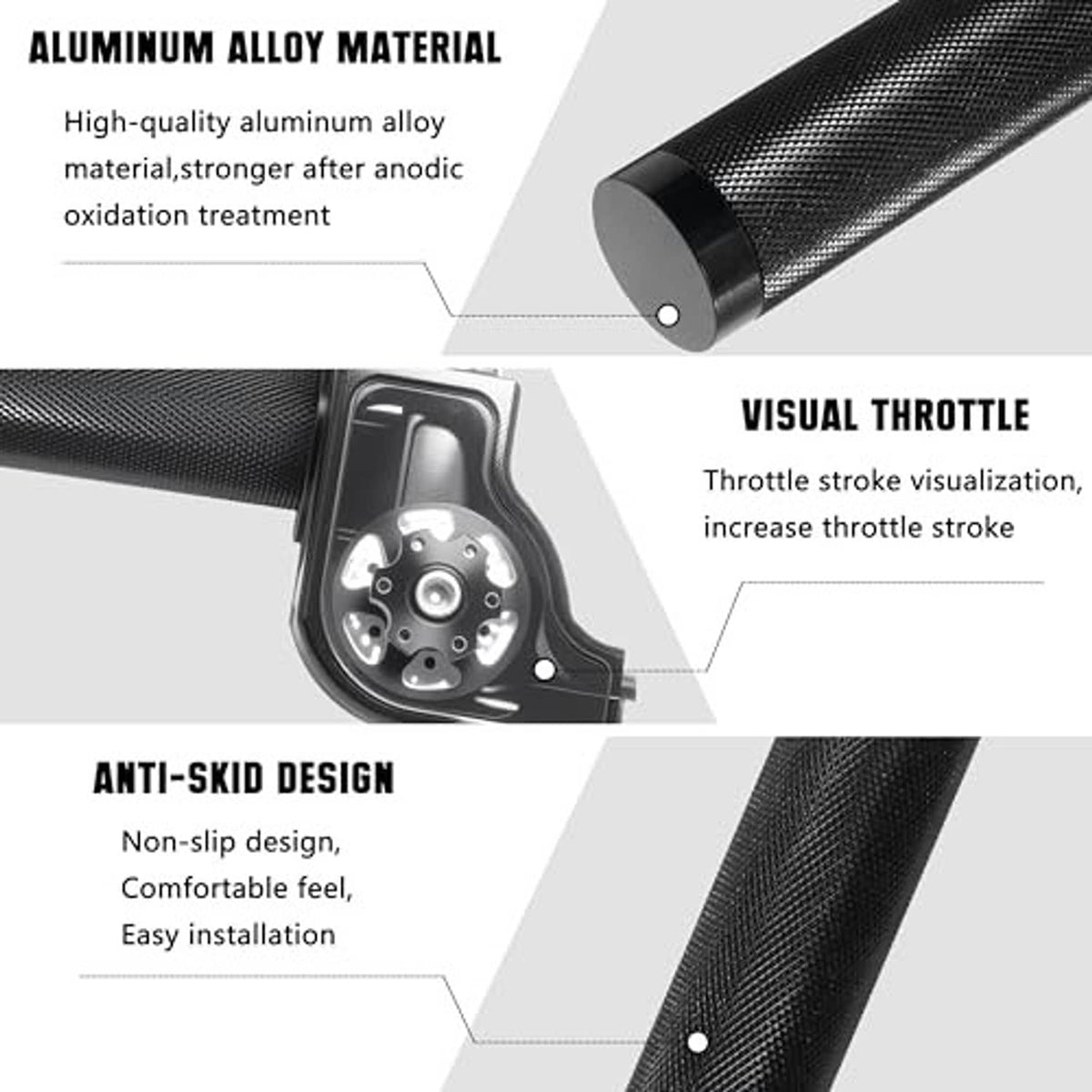 Textured black throttle grip with housing, featuring anti-skid design