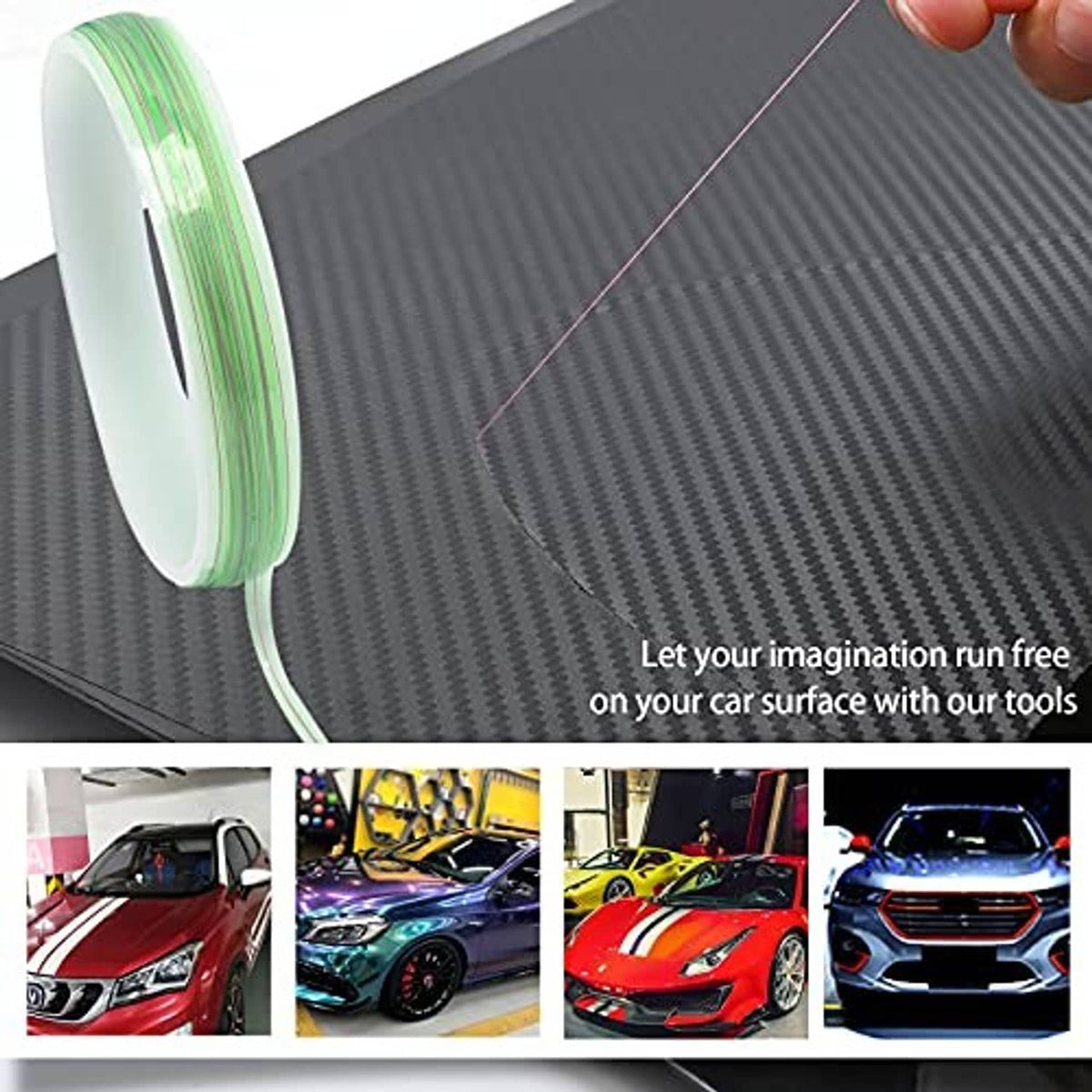 Carbon-look vinyl wrap roll and film sheet with applicator edge for smoothing