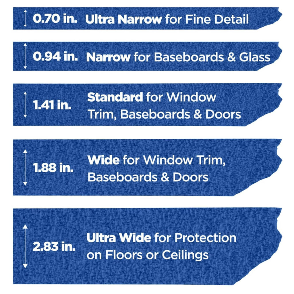 Blue painter's tape width options: 0.70, 0.94, 1.41, 1.88, 2.83 in