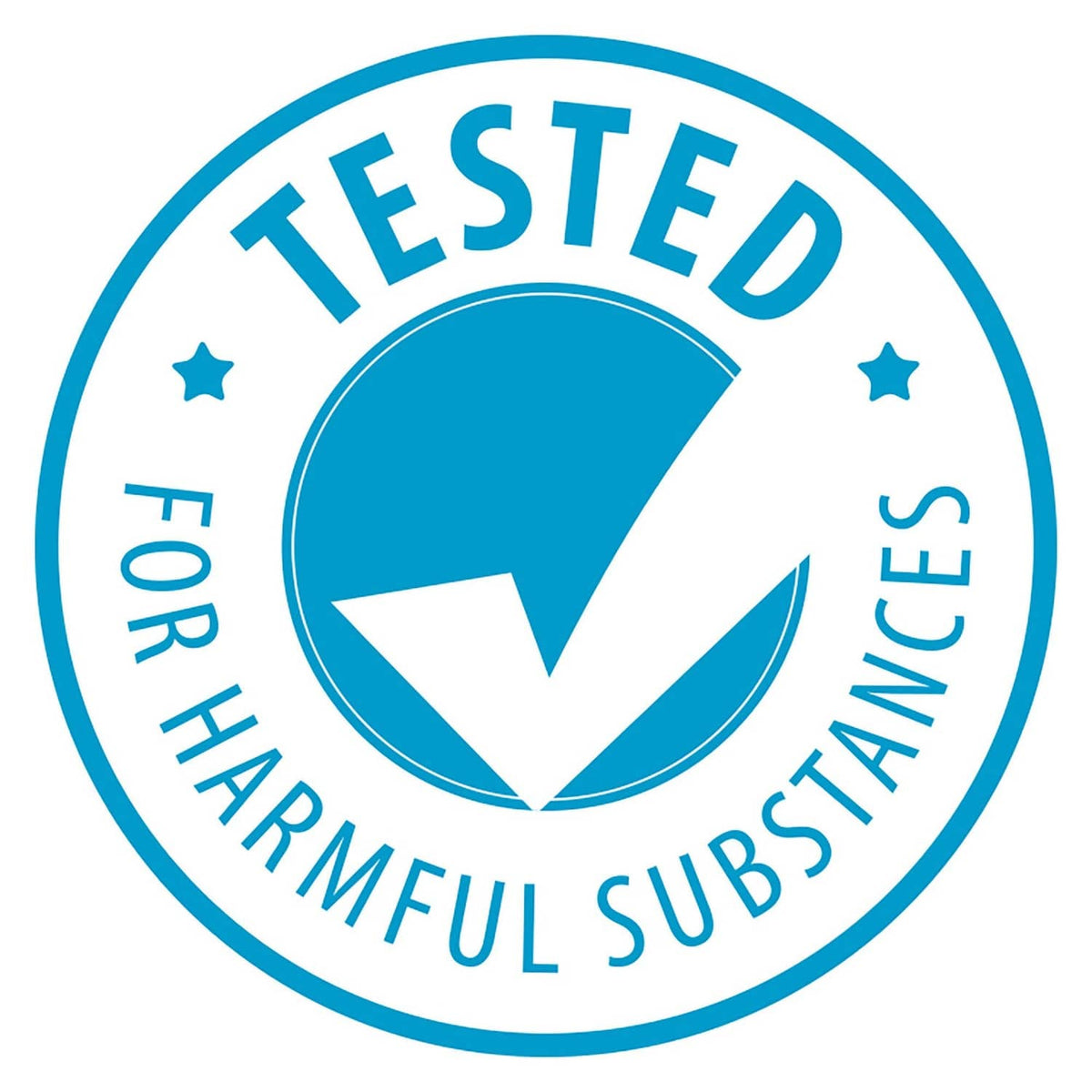 Harmful substances tested certification seal, blue and white