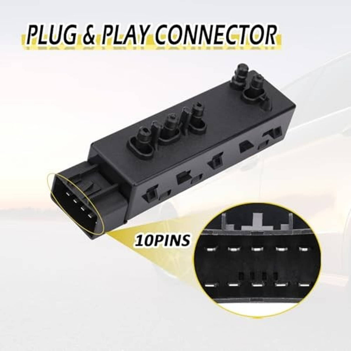 Power seat switch module with 10-pin plug and rocker button cutouts