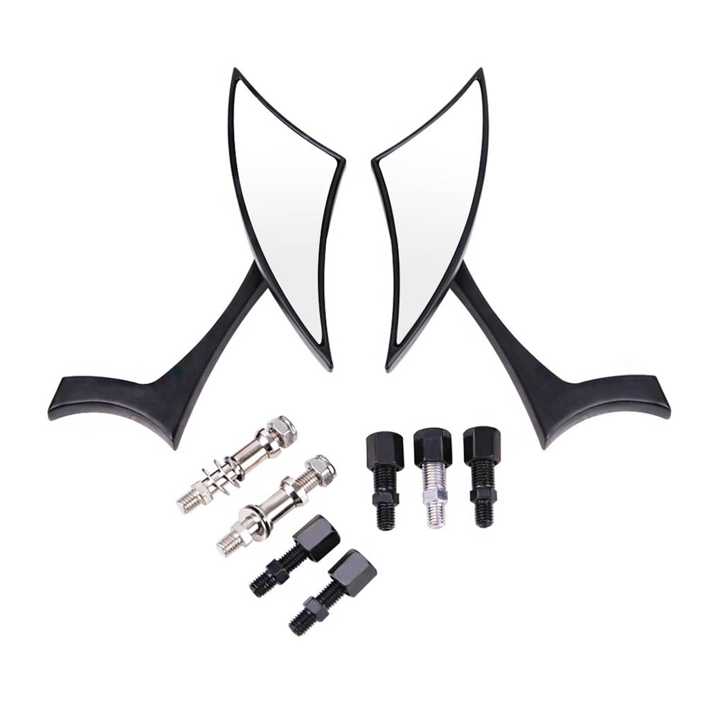 Black blade rear view mirrors set with screws and mounting hardware