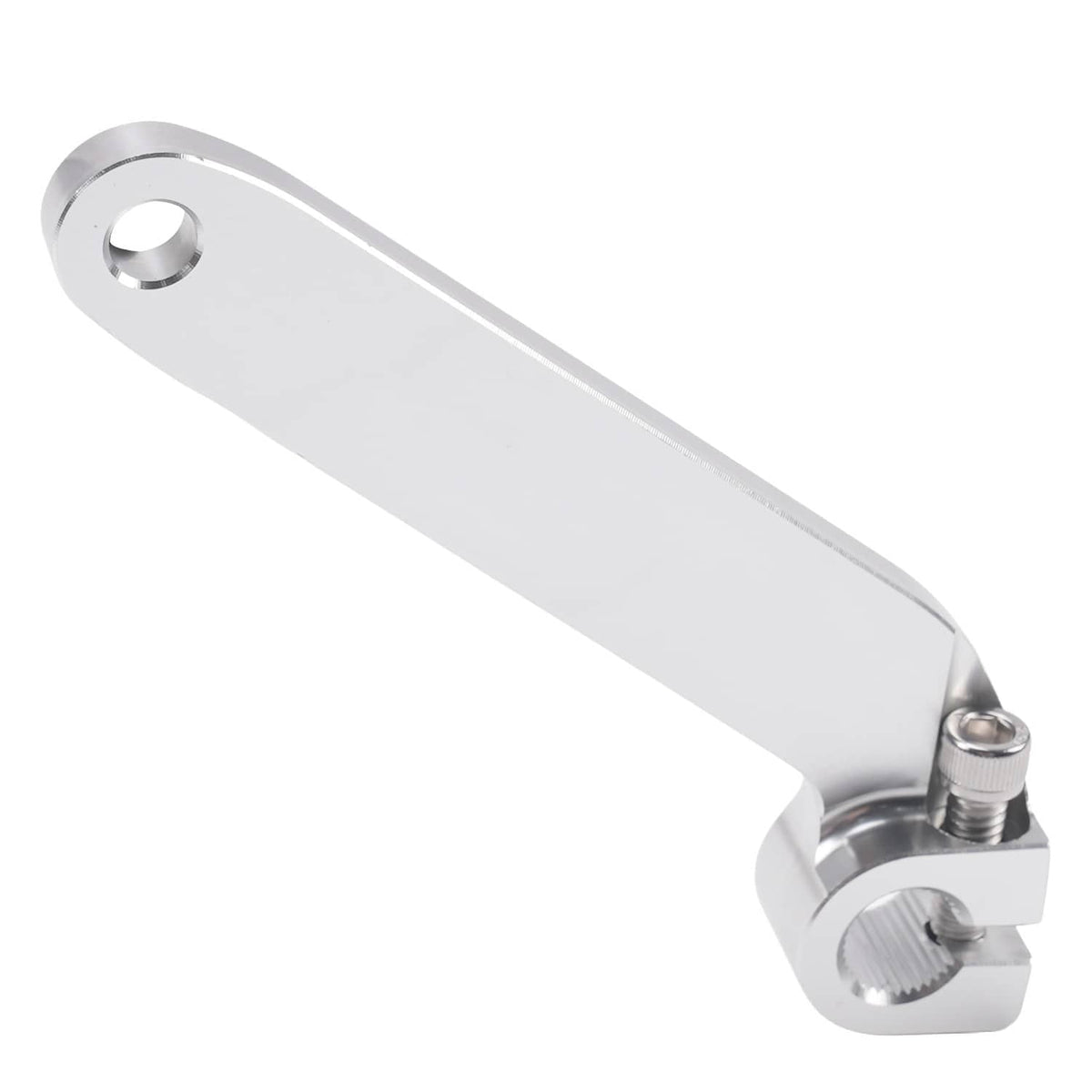 Aluminum shifter lever with mounting holes and threaded stud, brushed silver finish