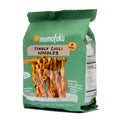 Tingly chili ramen noodle bag with four-pack pouch and visible noodle curls