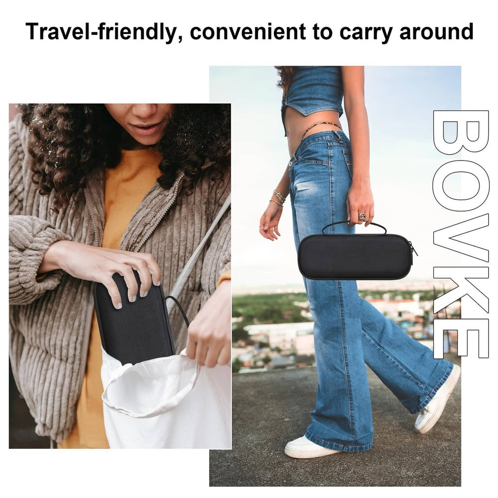 Black zippered speaker carrying case being held outdoors on a trip