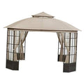 Beige gazebo canopy top cover with valance panels and hanging side curtains