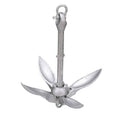 Folding grapnel anchor with four metal flukes and a top lifting ring, silver-gray finish
