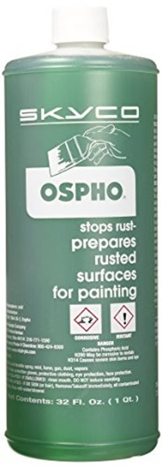 Green metal treatment bottle with OSPHO label, 32 fl oz, stops rust and preps surfaces