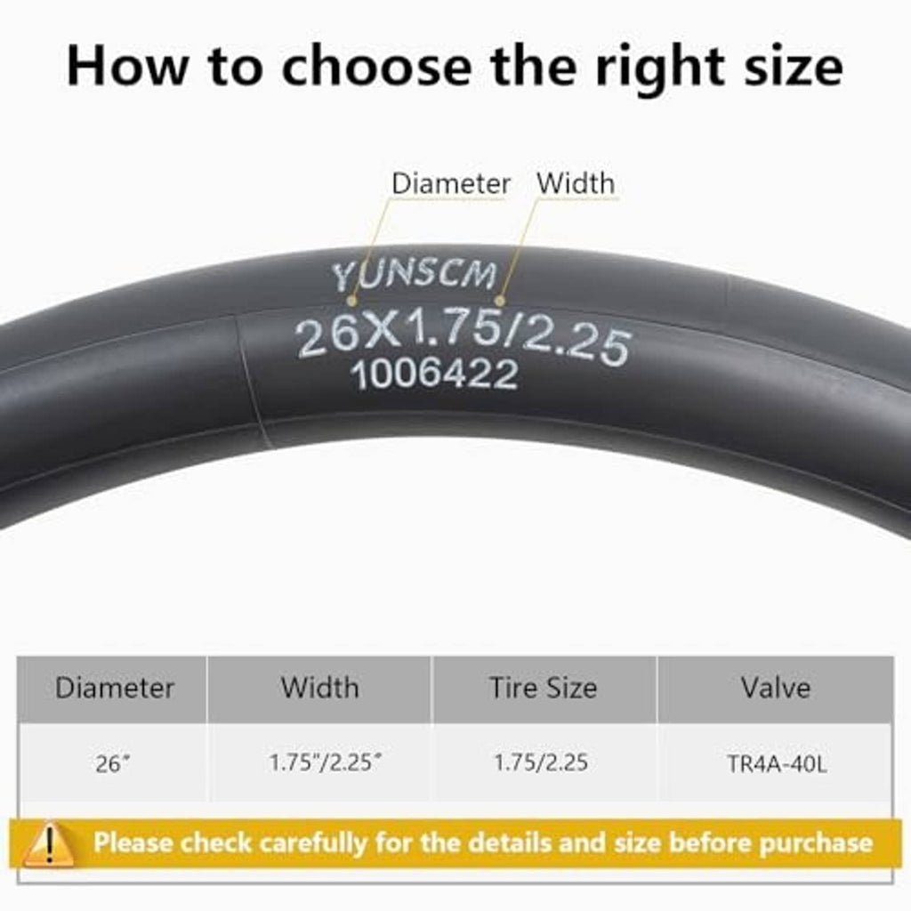 Black 26x1.75/2.25 bike inner tube close-up, showing size markings on the surface