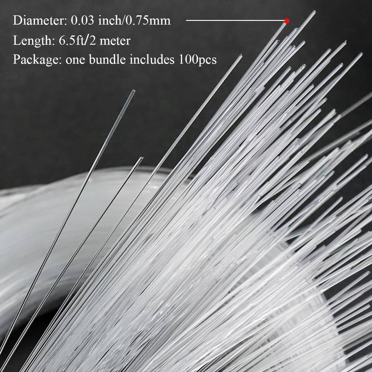 Clear fiber optic light strands bundle, 0.03in diameter, 6.5ft length, 100pcs