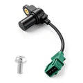 Camshaft position sensor with black body, green connector, and screw terminal