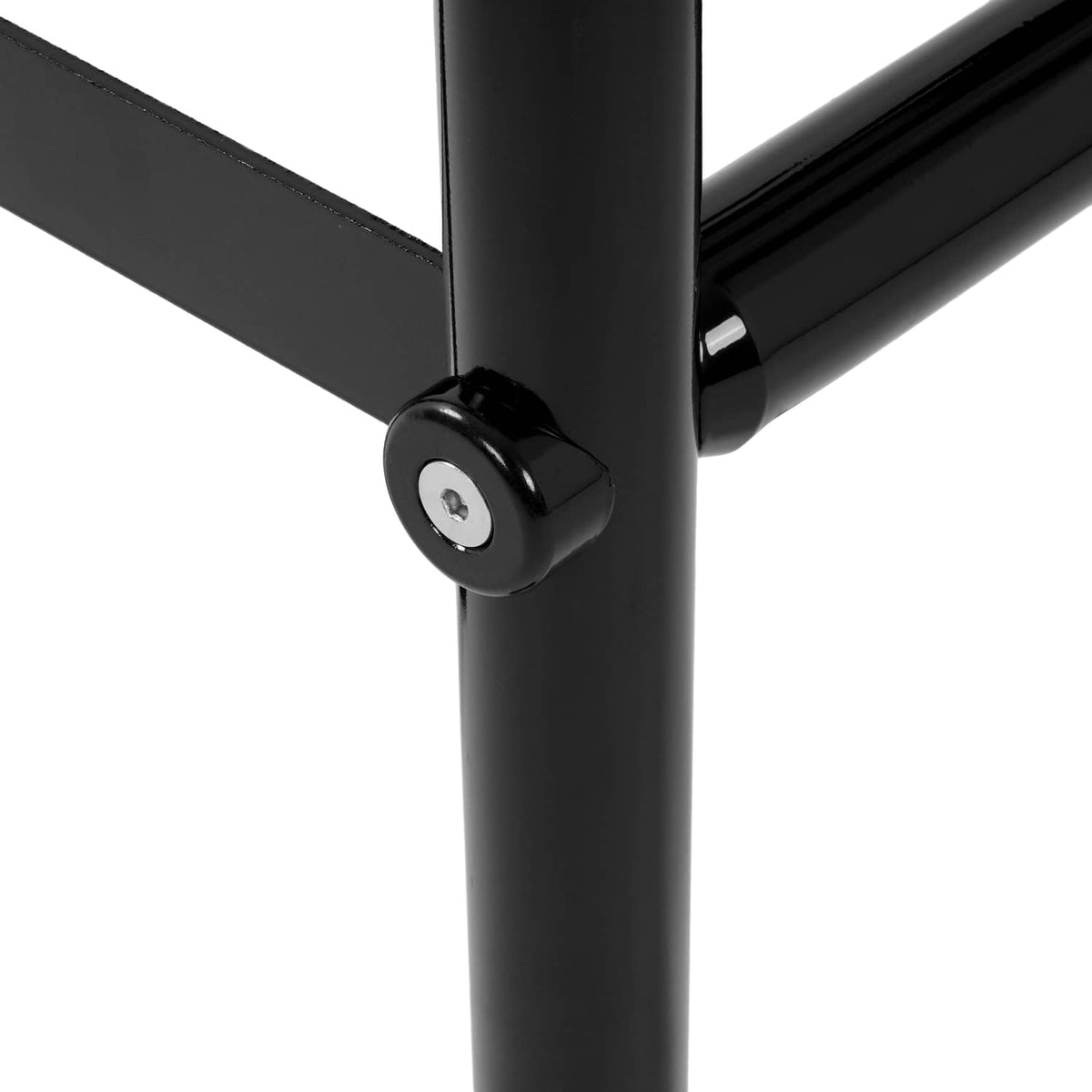 Black aluminium mounting bracket with bolt on crossbar of boat seat frame