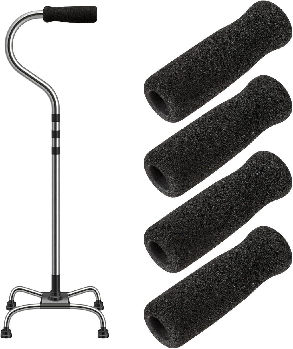 Black foam cane grip sleeves, 4-pack replacement handle covers with curved ends