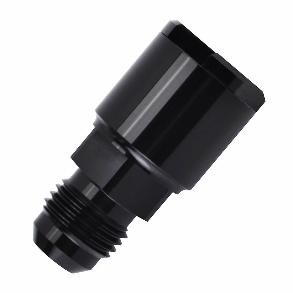 Black AN6 fuel adapter fitting with 3/8 quick-connect threads