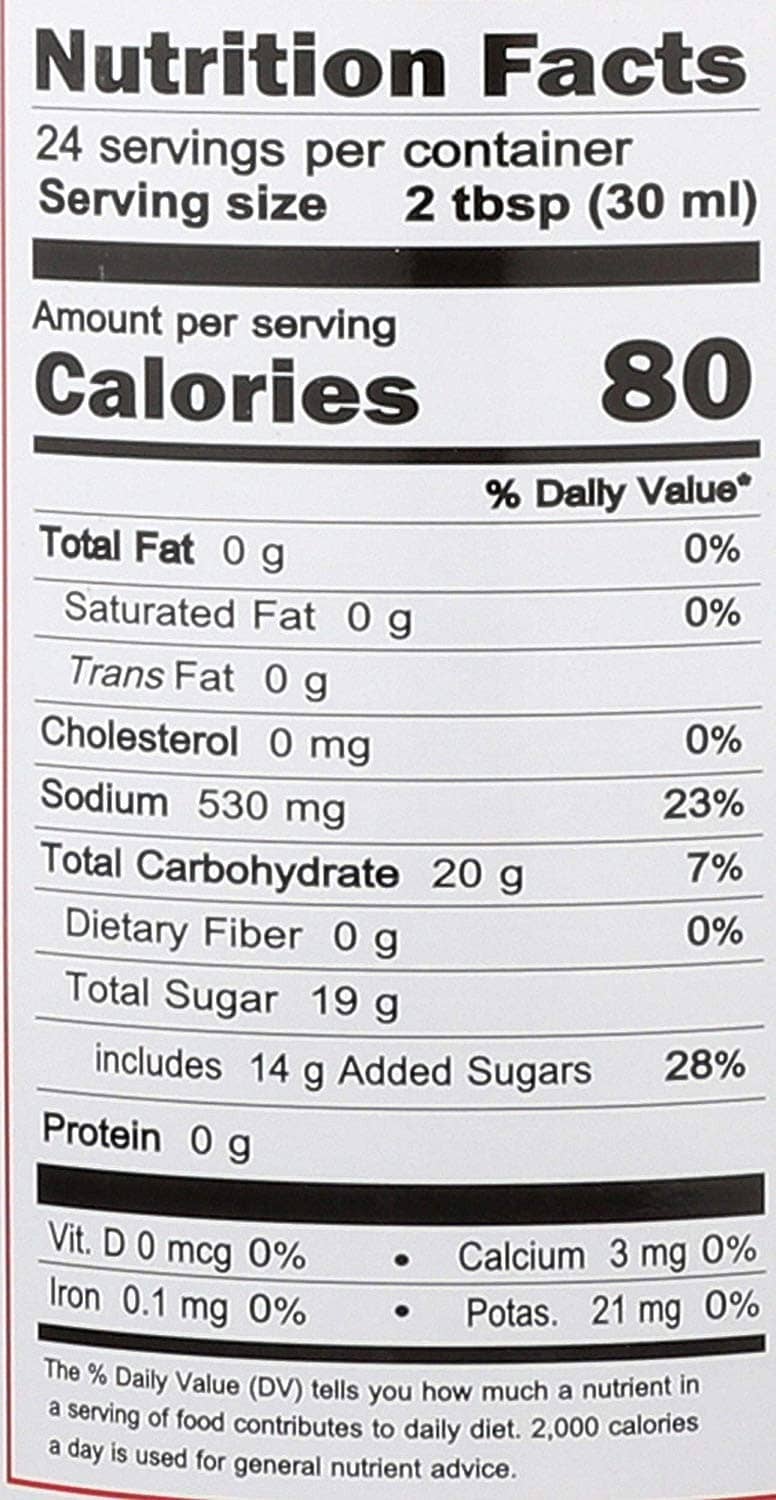 Mae Ploy sweet chili sauce nutrition facts panel, serving size 2 tbsp (30 ml)