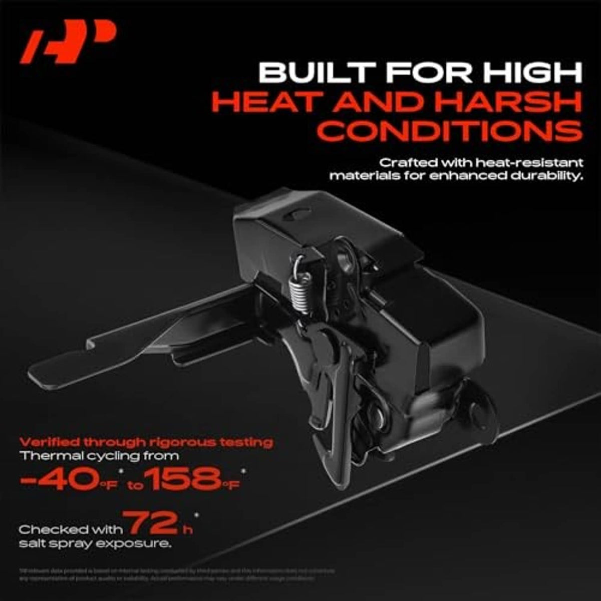 Black hood latch lock hardware with metal spring and latch assembly