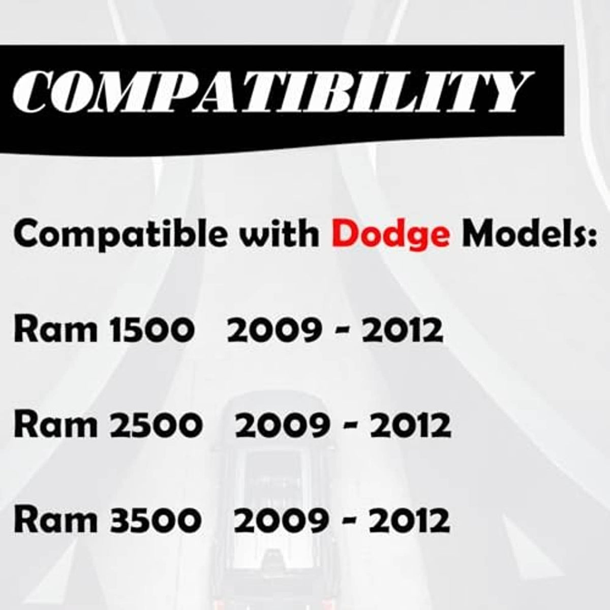 Compatibility list for key fob replacement kit for Ram 1500, 2500, and 3500 (2009-2012)