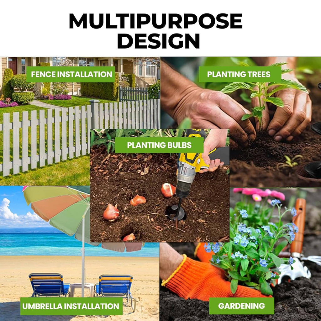 Auger drill bit for multiple garden uses, including fence installation and planting