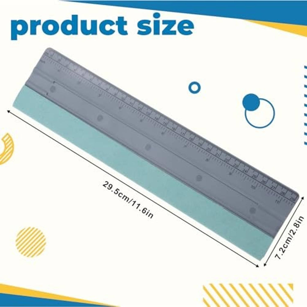 12-inch felt squeegee tool with ruler measurement scale and teal felt edge
