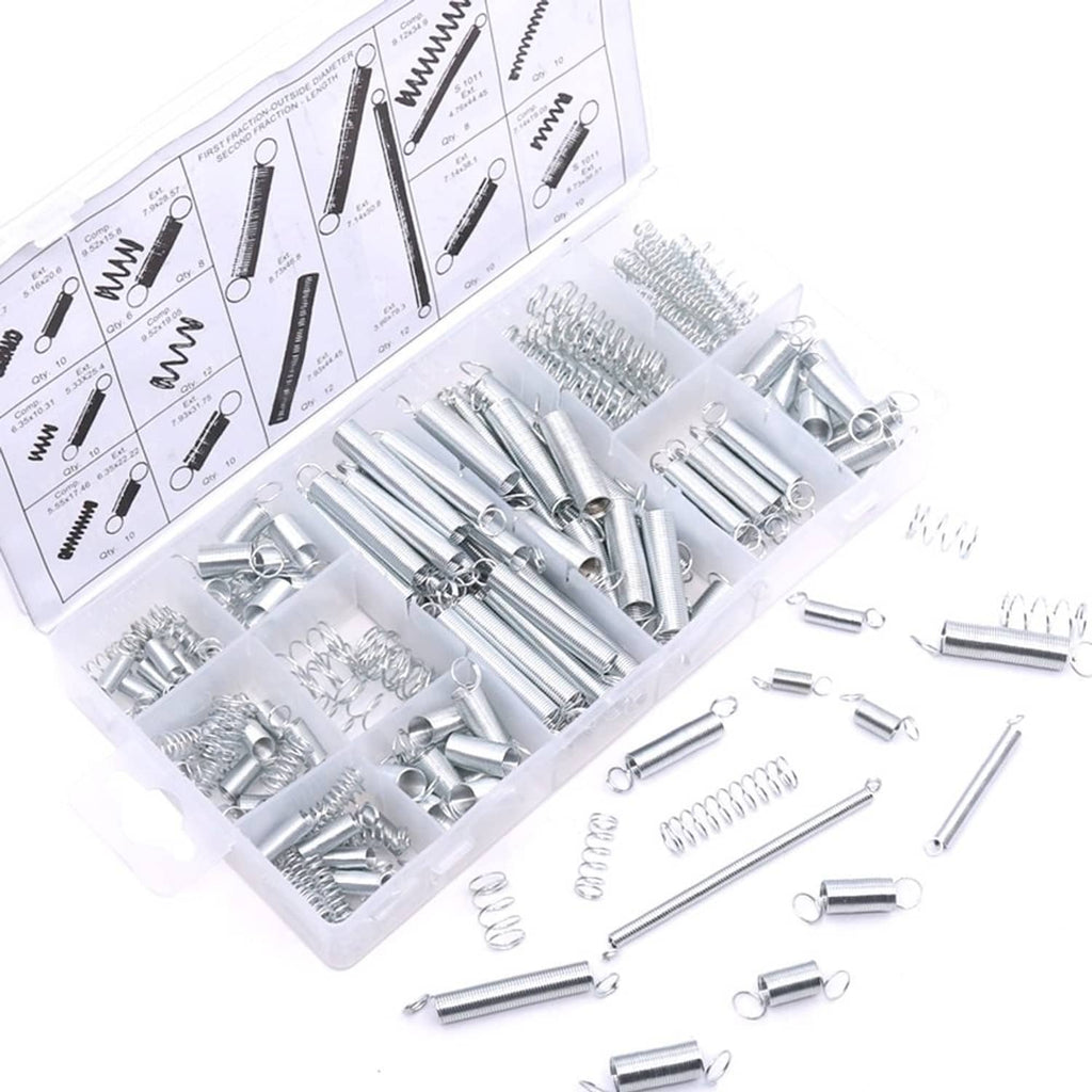 Zinc-plated spring and fastener assortment in compartments with loose parts