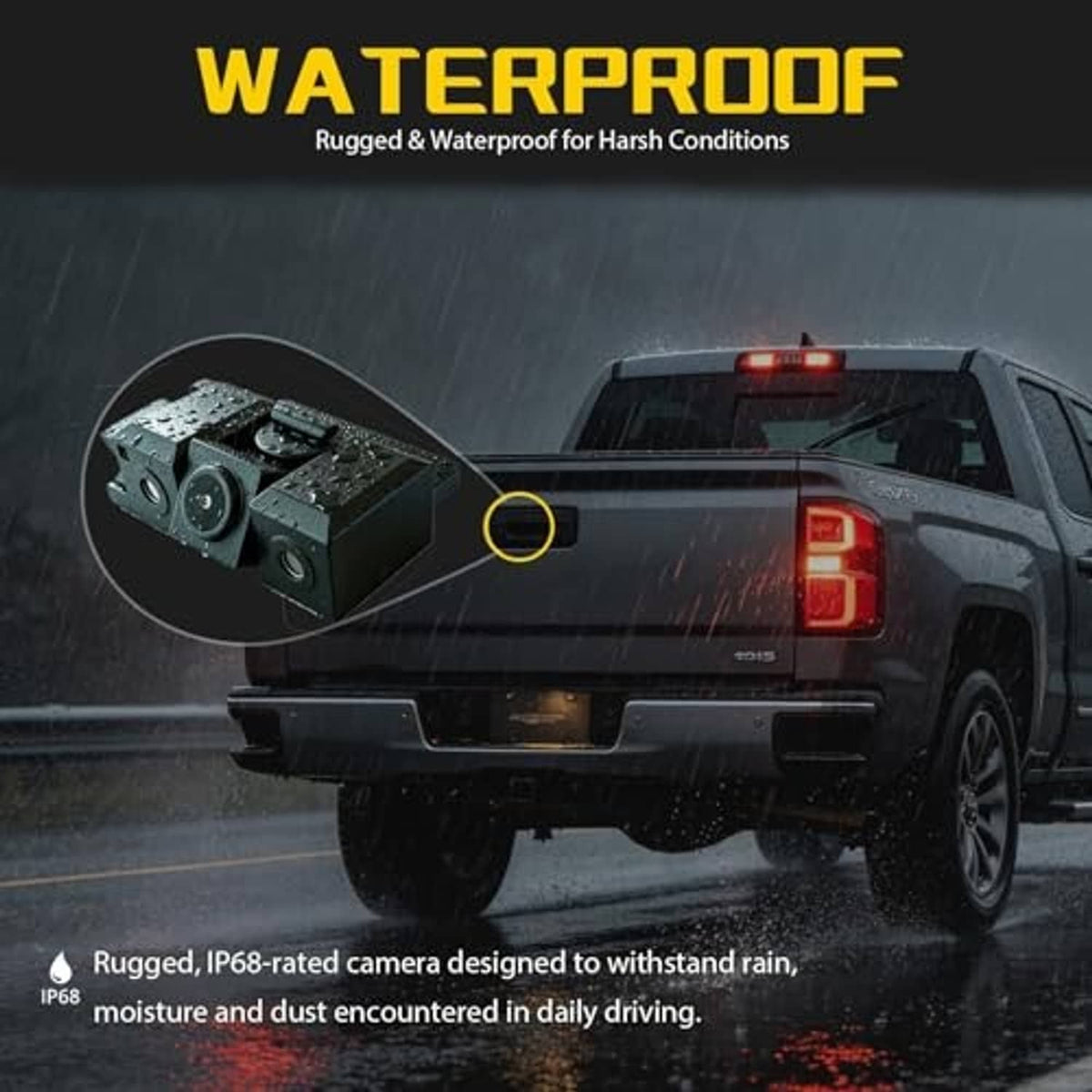 Waterproof rear view backup camera module with rugged housing and connector