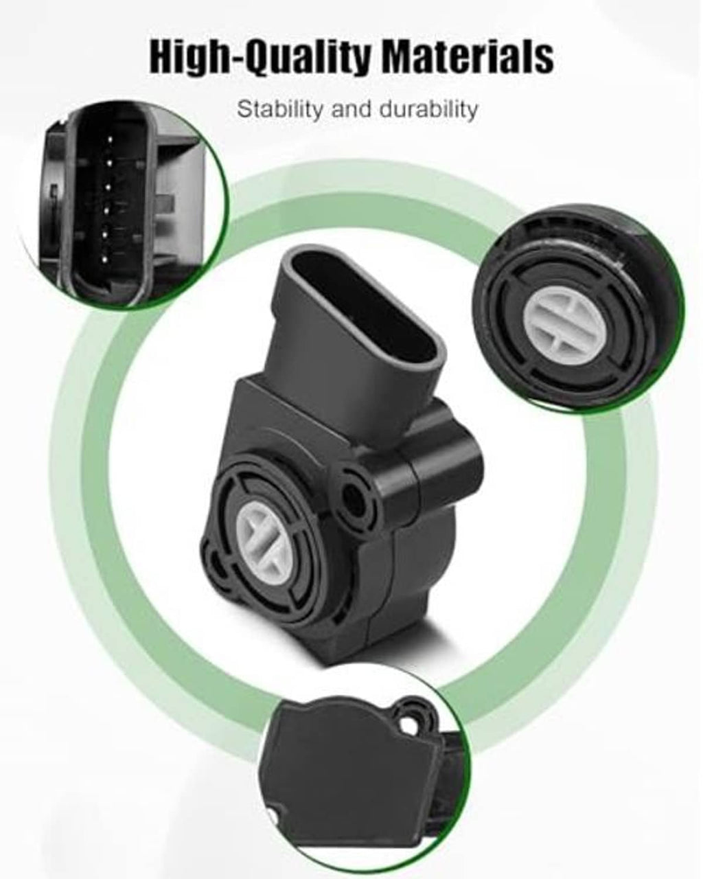 Black throttle position sensor showing wheel-style actuator and mounting holes
