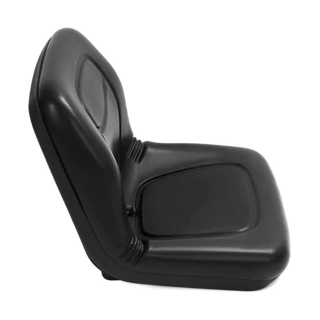 Black seat cushion and tall backrest, shown from front-left angle