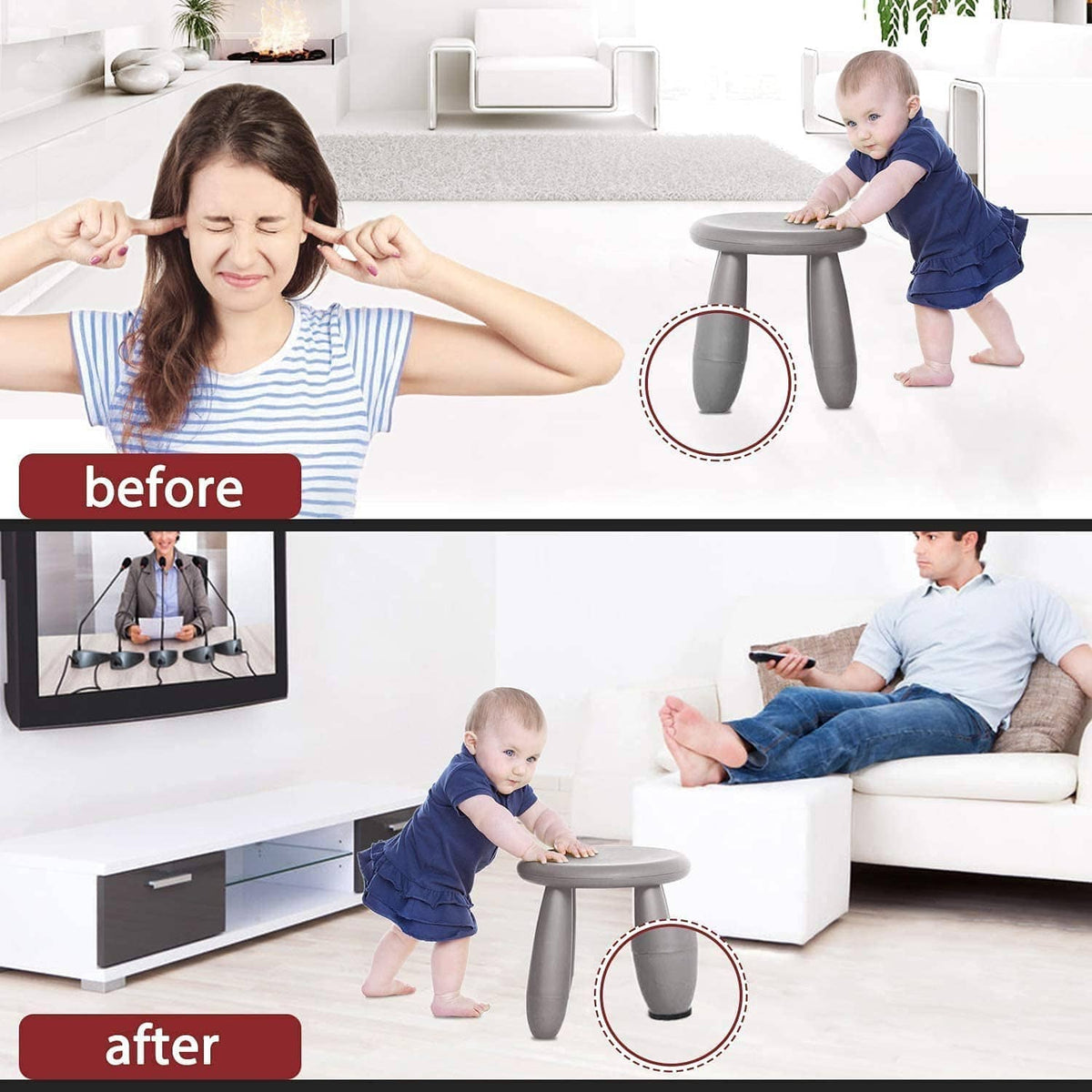 Black felt furniture pads for furniture legs, cushioning protection for floors